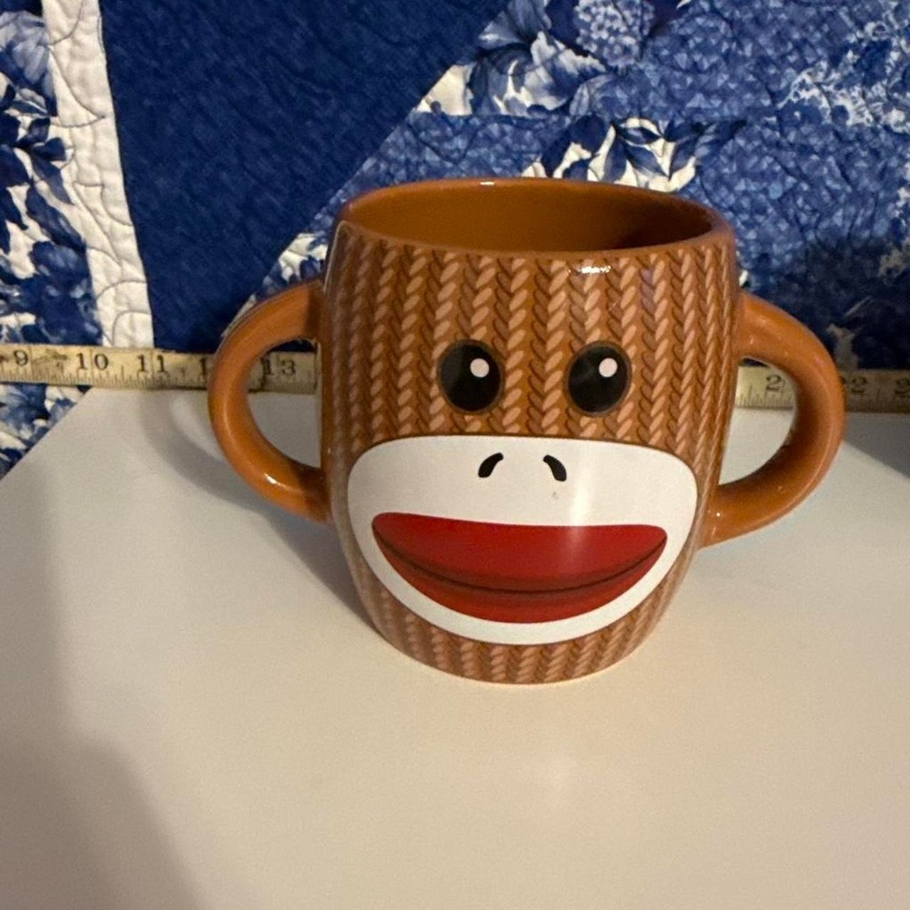 Galerie Vintage Sock Monkey Double Handled Mug Brown Red Retro Kidcore Mug